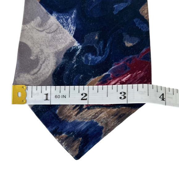 Vintage Botany 500 Mens Tie Navy Silver Burgundy Abstract Print 3.5 in width - Picture 2 of 4
